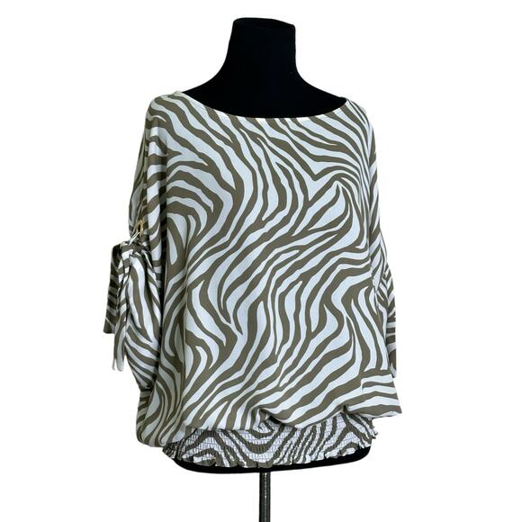 Michael Kors white green zebra print short sleeves blouse size XL - Picture 1 of 11